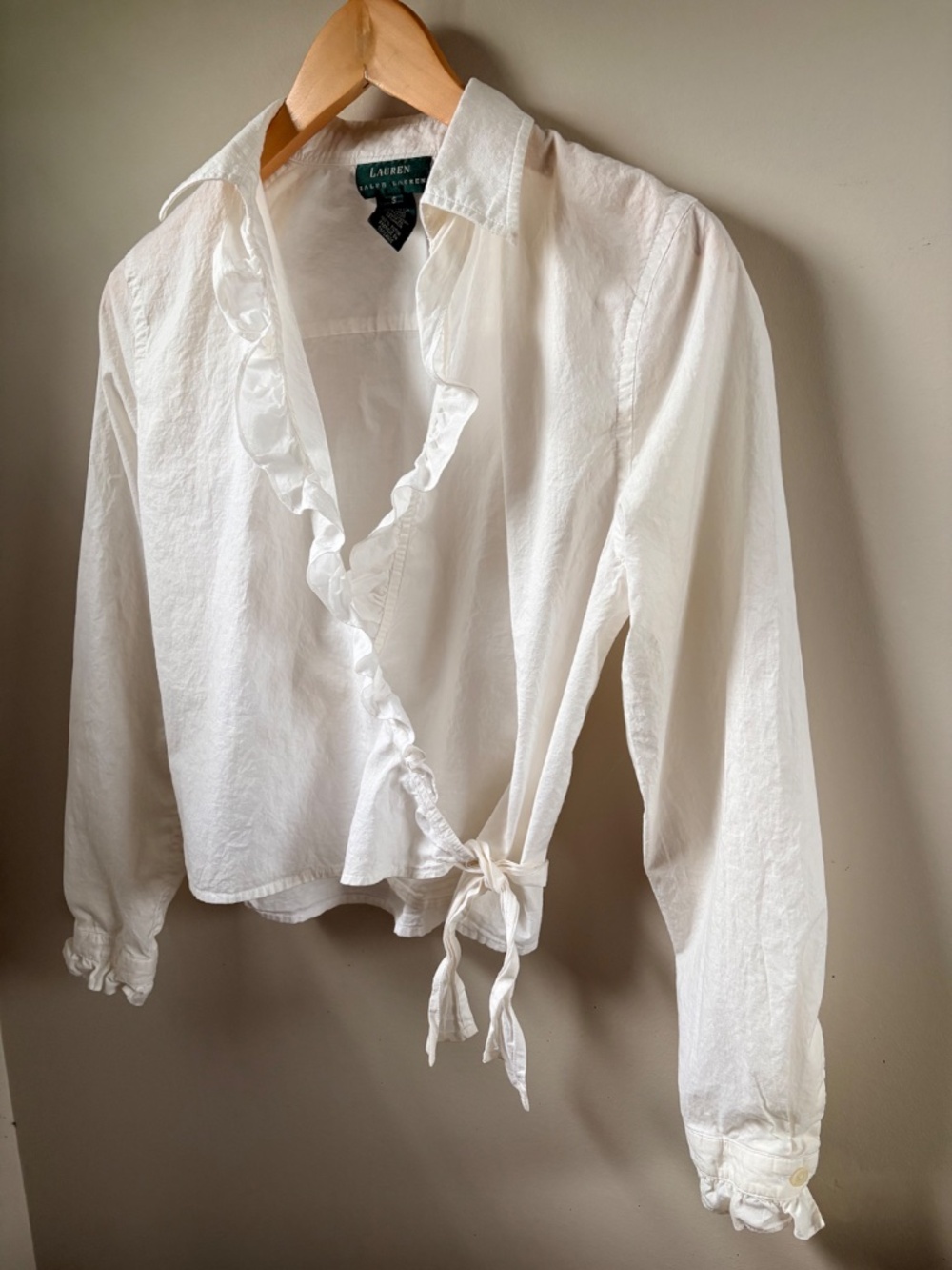 Lauren Ralph Lauren White Ruffle Wrap Tie Top Shirt S - Picture 2 of 4